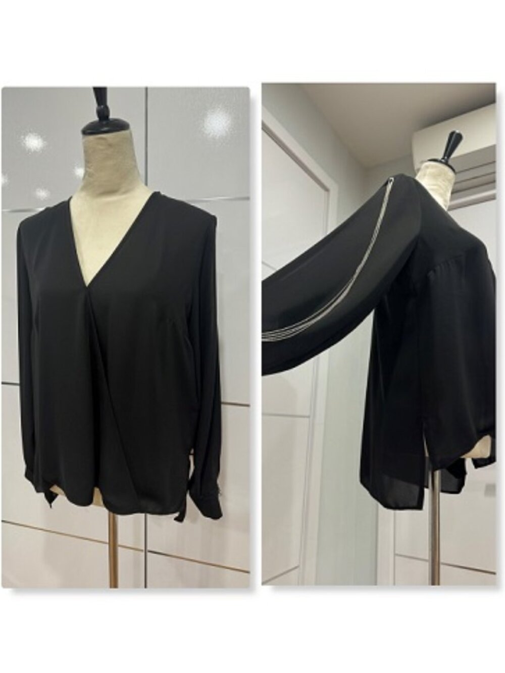 Gizia Slit-Sleeves V-Neck  Blouse, New,  Size 40 (US M)